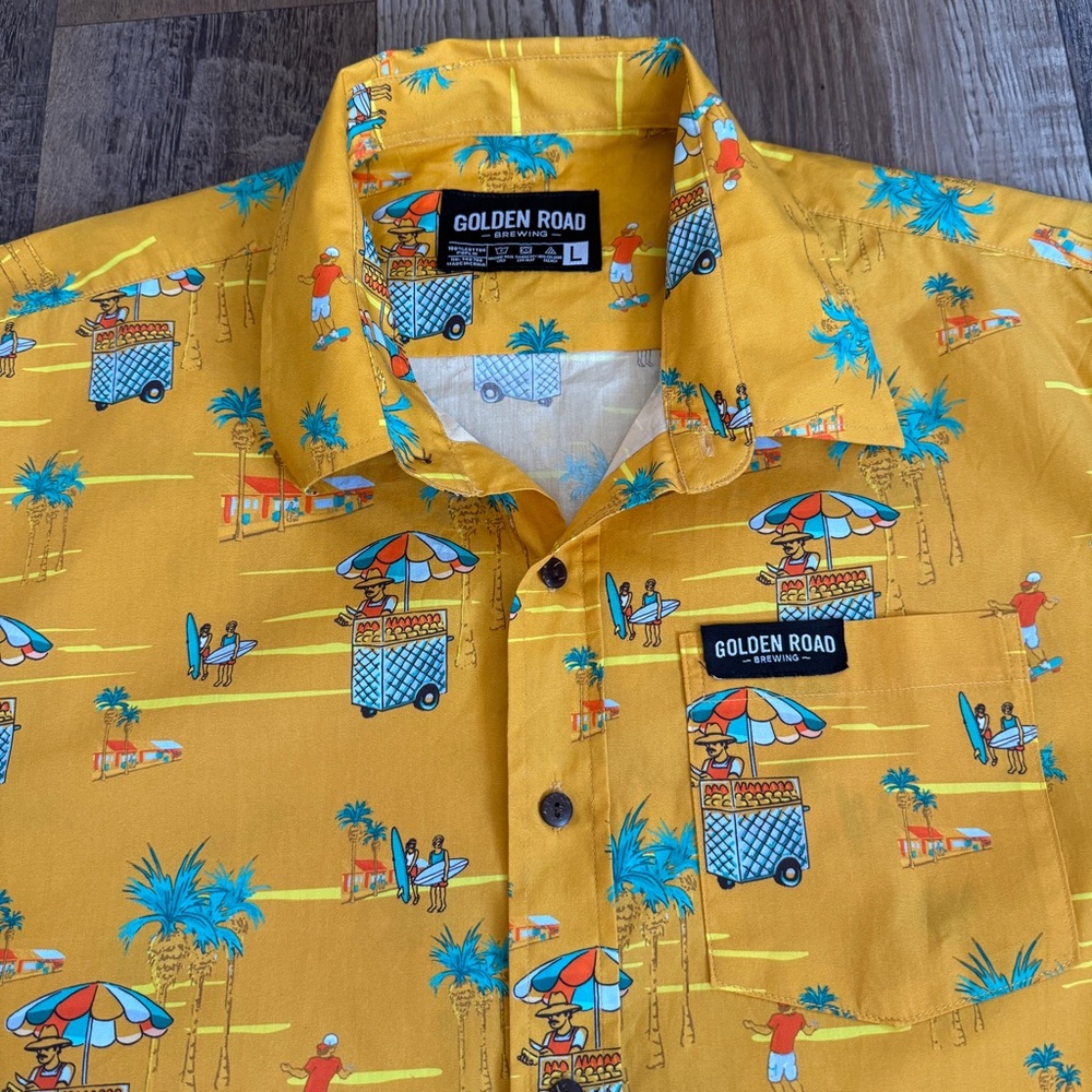 Golden Road Brewing mango taco cart Men's button Shirt L